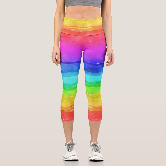 Aquarell-Regenbogen-Capri-Leggings Capri Leggings (Vorderseite)