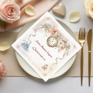 Aquarell-Regenbogen-Cinderella-Thema-Quinceanera Serviette