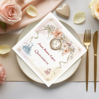Aquarell-Regenbogen-Cinderella-Thema-Quinceanera Serviette