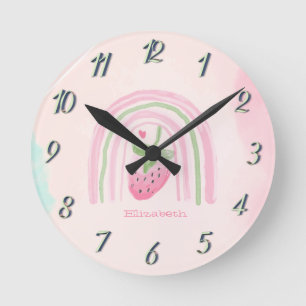 Aquarell Regenbogen Erdbeere   Runde Wanduhr
