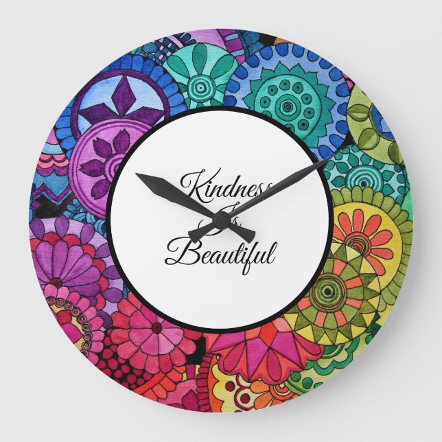 Aquarell-Regenbogen färbt Mandala Große Wanduhr (Vorderseite)
