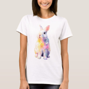 Aquarell-Regenbogen-Hasen-Porträt Frauen T-Shirt