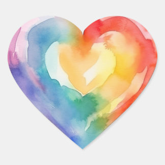 Aquarell-Regenbogen-Herz-Aufkleber Herz-Aufkleber