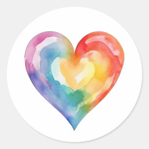 Aquarell-Regenbogen-Herz-Rund-Aufkleber Runder Aufkleber
