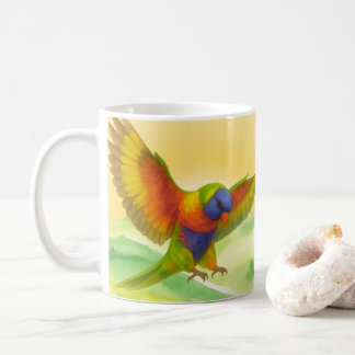 Aquarell-Regenbogen-Lori im Sonnenuntergangsstil Kaffeetasse