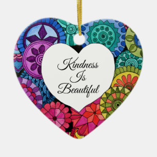 Aquarell-Regenbogen-Mandala mit Herzen Keramik Ornament