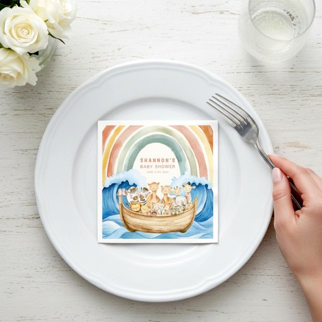 Aquarell-Regenbogen-Noah-Arche-Baby-Shower  Serviette (Von Creator hochgeladen)