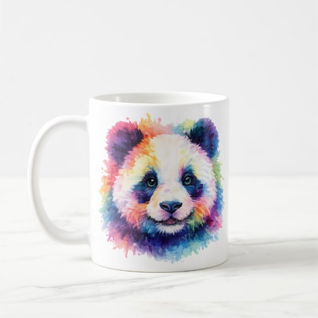 Aquarell Regenbogen Panda Tasse – Wildtier Edition (Links)