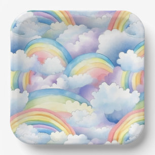 Aquarell-Regenbogen-Papierteller, Regenbogen-Party Pappteller