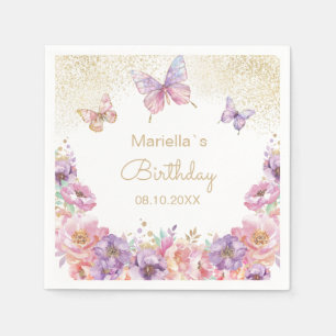 Aquarell-Regenbogen-Schmetterling-Blumen-Baby-Part Serviette