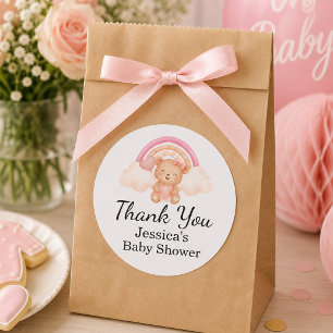 Aquarell-Regenbogen-Teddybär-Baby-Shower-Mitgebrin Runder Aufkleber