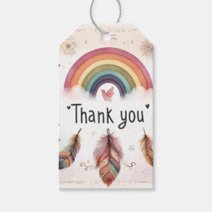Aquarell-Regenbogen-Vogel & Federn Boho Dankeschön Geschenkanhänger