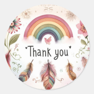 Aquarell Regenbogen Vogel & Federn Boho Dankeschön Runder Aufkleber