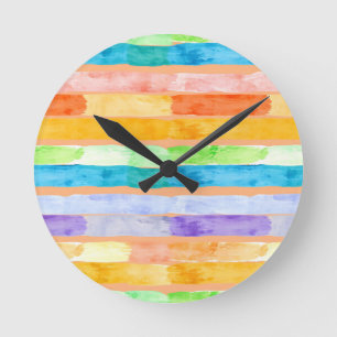 Aquarell-Regenbogenstreifen abstrakt Runde Wanduhr
