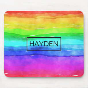Aquarell-Regenbogenstreifen personalisiert Mousepad