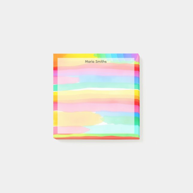 Aquarell-Regenbogenstreifen Post-it Klebezettel (Vorderseite)