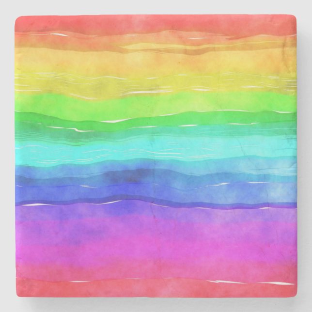 Aquarell-Regenbogenstreifen Steinuntersetzer (Vorderseite)
