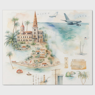 Aquarell-Reisekarte Geschenkpapier