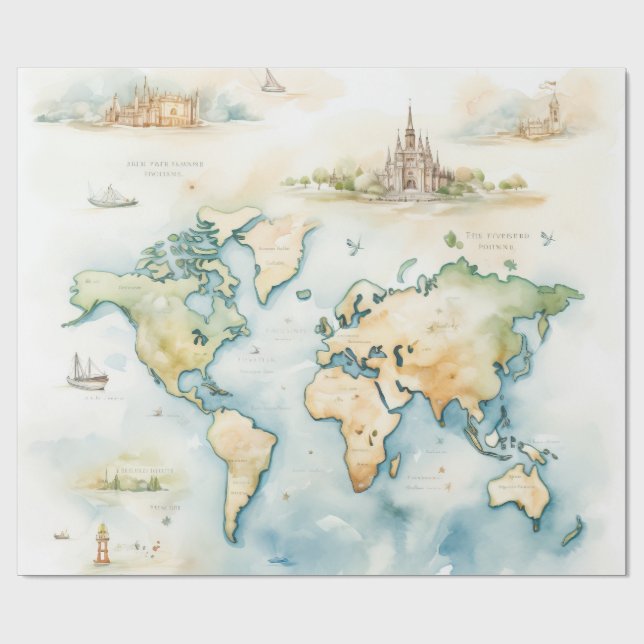 Aquarell-Reisekarte Geschenkpapier (Flach)