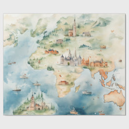 Aquarell-Reisekarte Geschenkpapier