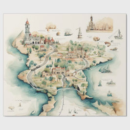 Aquarell-Reisekarte Geschenkpapier