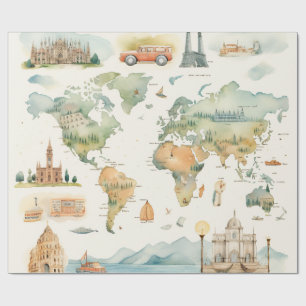 Aquarell-Reisekarte Geschenkpapier