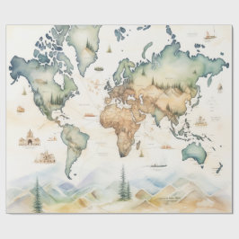Aquarell-Reisekarte Geschenkpapier