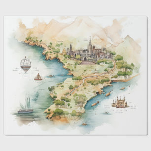 Aquarell-Reisekarte Geschenkpapier