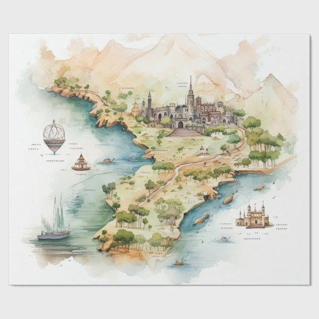 Aquarell-Reisekarte Geschenkpapier (Flach)
