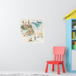 Aquarell-Reisekarte Poster