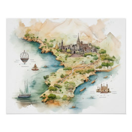 Aquarell-Reisekarte Poster