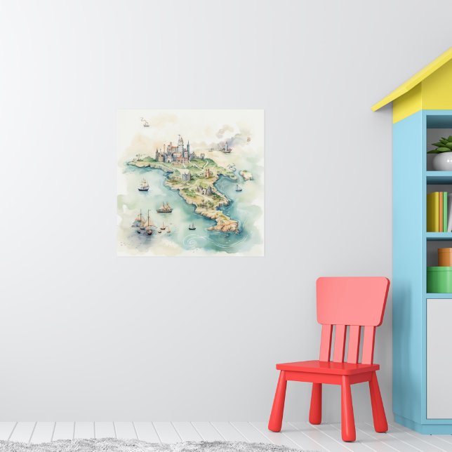 Aquarell-Reisekarte Poster (Kinderzimmer 1)