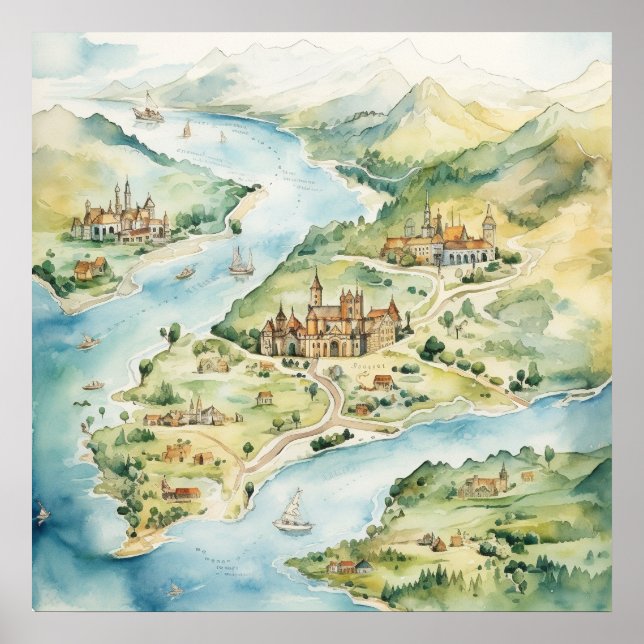 Aquarell-Reisekarte Poster (Vorne)