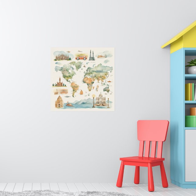 Aquarell-Reisekarte Poster (Kinderzimmer 1)