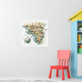 Aquarell-Reisekarte Poster