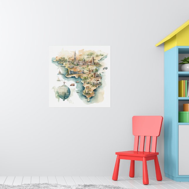 Aquarell-Reisekarte Poster (Kinderzimmer 1)