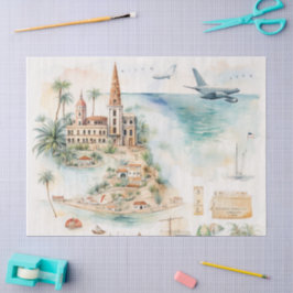 Aquarell-Reisekarte Seidenpapier