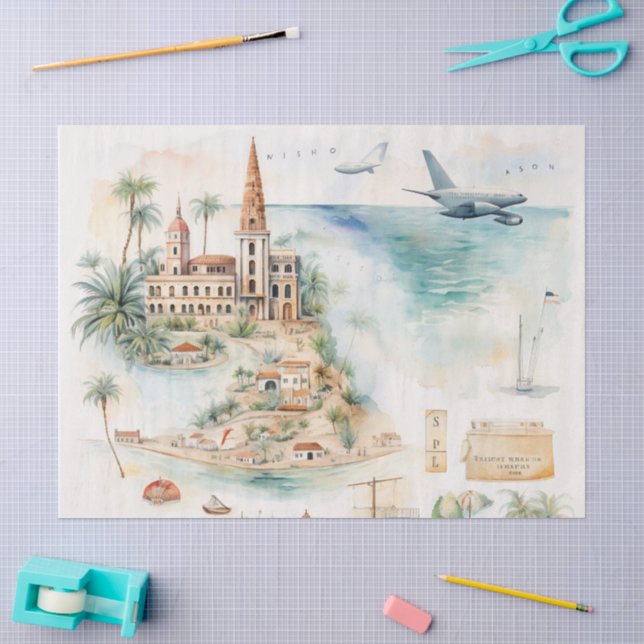 Aquarell-Reisekarte Seidenpapier (Basteln)