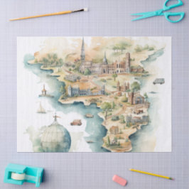 Aquarell-Reisekarte Seidenpapier