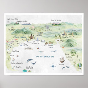 Aquarell-Reisepostkarte   Puerto Vallarta Poster