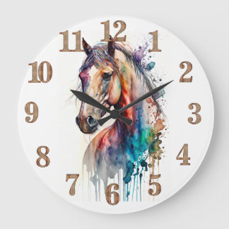 Aquarell-Reiter-Pferdekopf-Uhr Große Wanduhr