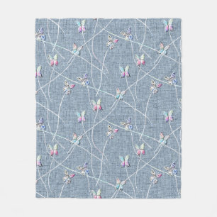 Aquarell-Relief-Schmetterlinge auf Denimblauem Lei Fleecedecke