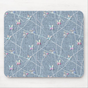 Aquarell-Relief-Schmetterlinge auf Denimblauem Lei Mousepad