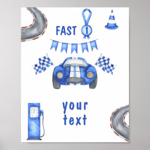 Aquarell-Rennwagen-Erster-Geburtstag individuelle Poster