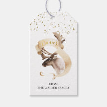 Aquarell-Rentier-Hirsch-Gold-Weihnachten-Familie