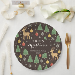 Aquarell-Rentier & Weihnachtsbaum - Pappteller