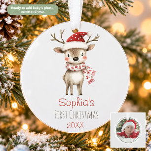 Aquarell-Rentier-Weihnachtsbaumschmuck Baby-Foto Ornament