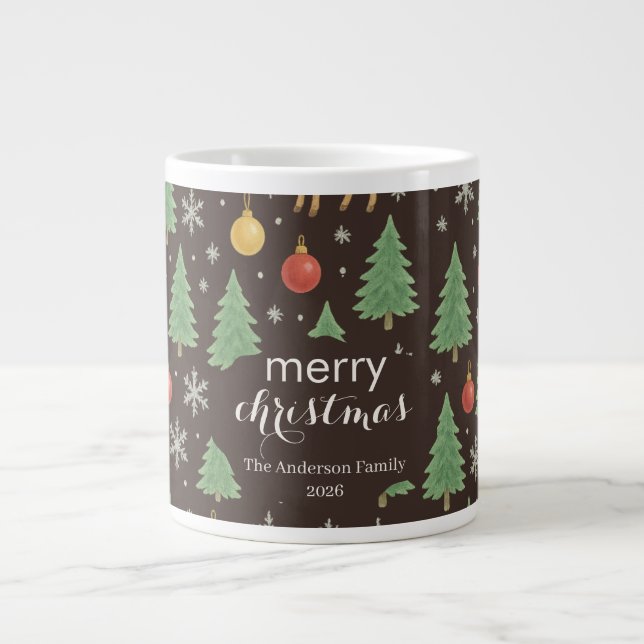 Aquarell-Rentiere & Weihnachtsbaum - Jumbo-Tasse (Vorderseite)