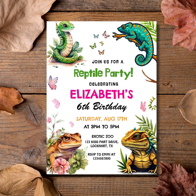 Aquarell Reptil & Amphibien Party Geburtstag Einladung (Watercolor Reptile & Amphibian Party Birthday Invitation
)