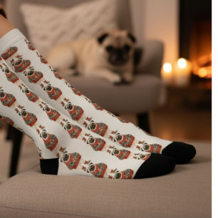 Aquarell-Retro-Mops-Hund-Muster Socken